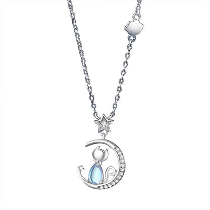 Katt Måne Sterling Silver Halsband