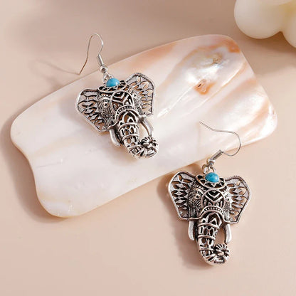Vintage Elefant Örhängen Bohemian Silver Drops