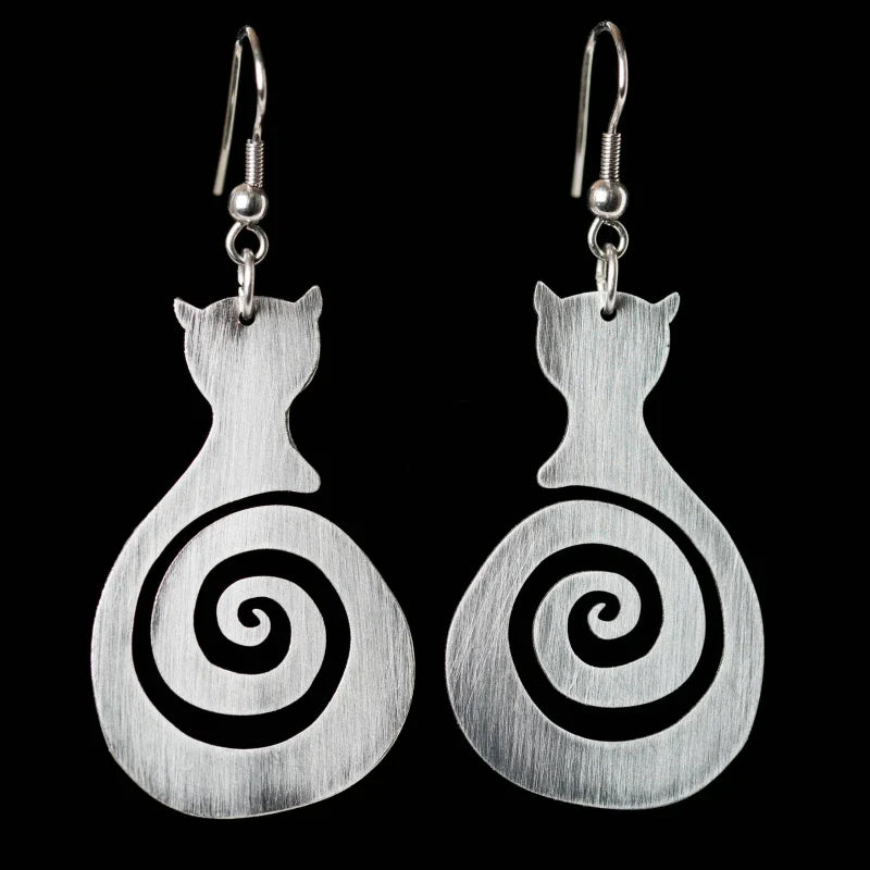 Vintage Katt Spiral Dangle Örhängen