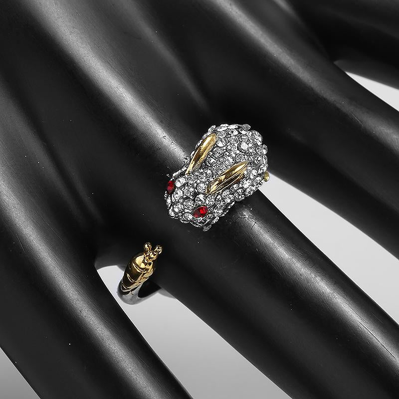 Unique Justerbar Silver Bunny And Carrot Kristall Ring