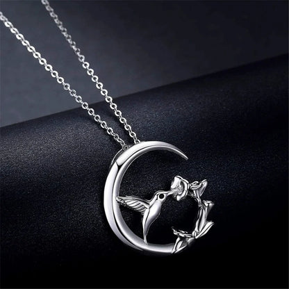 Måne Fågel Vintage Silver Hänge Halsband