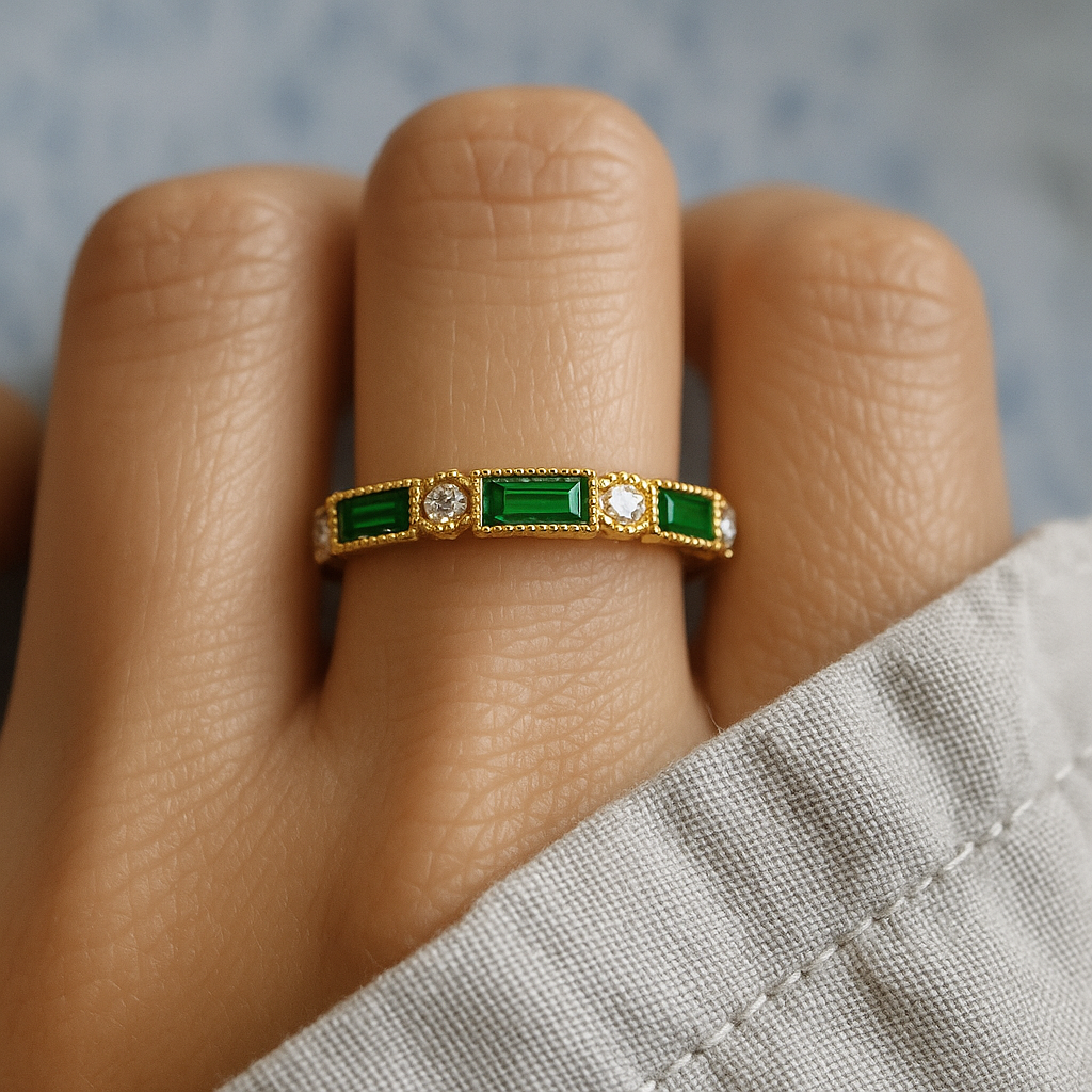 Alex - Green Inlaid Zirconia Guldfärgad Ring