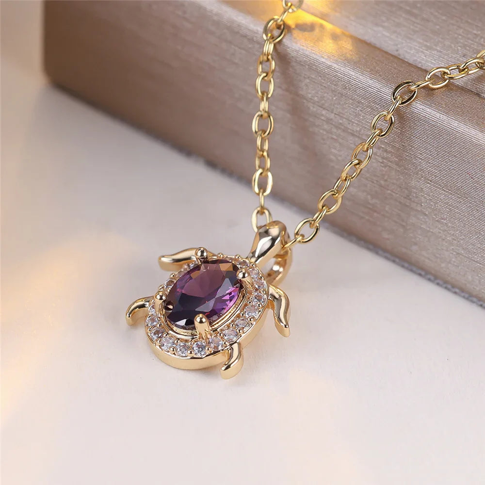 Purple Kristall Sköldpadda Hänge Halsband