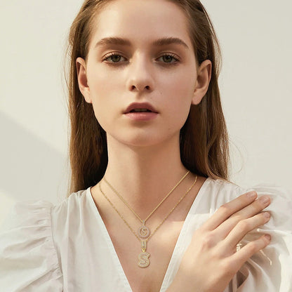 Pave letter initial necklace set | Guld