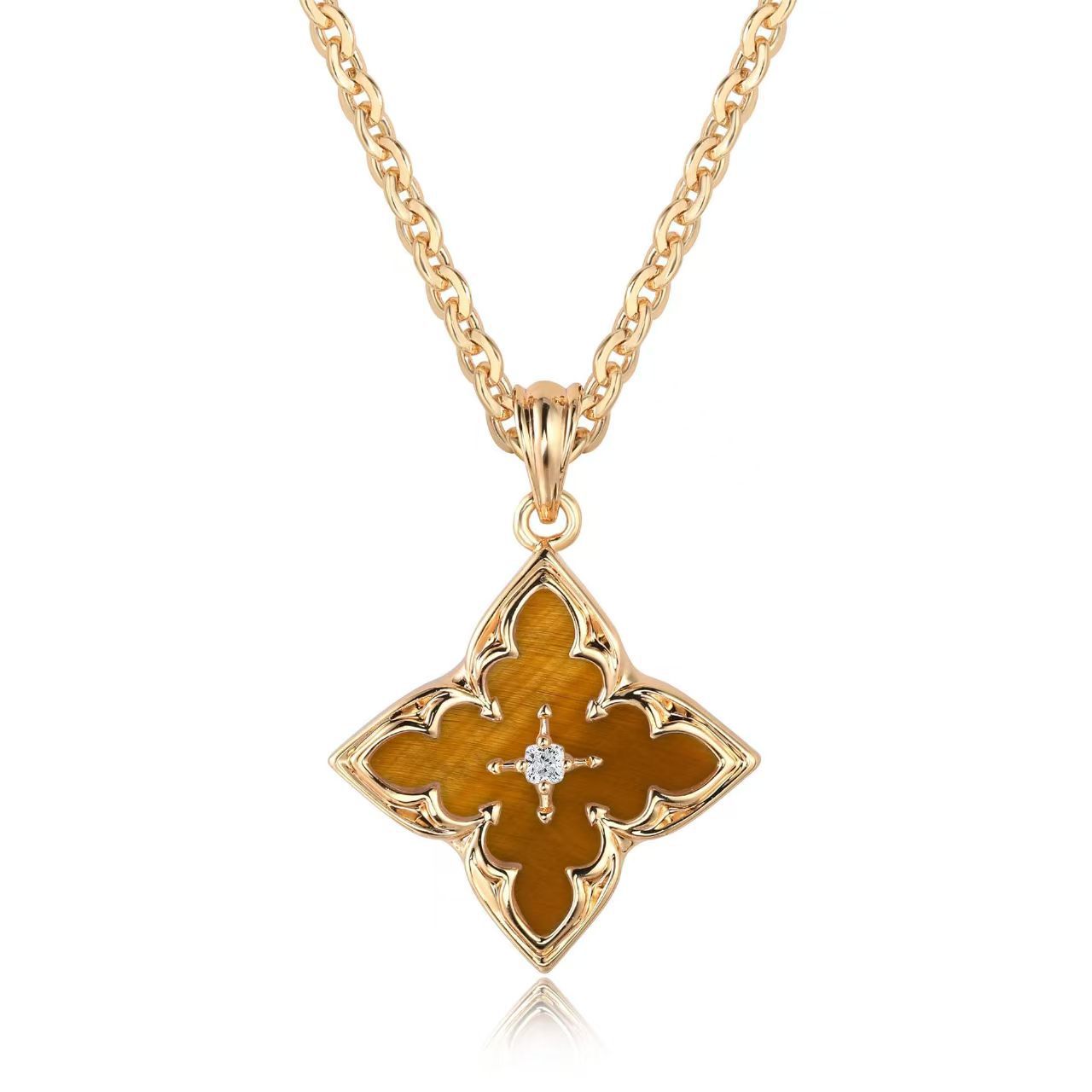 Brun Klöver halsband med hänge | Guld