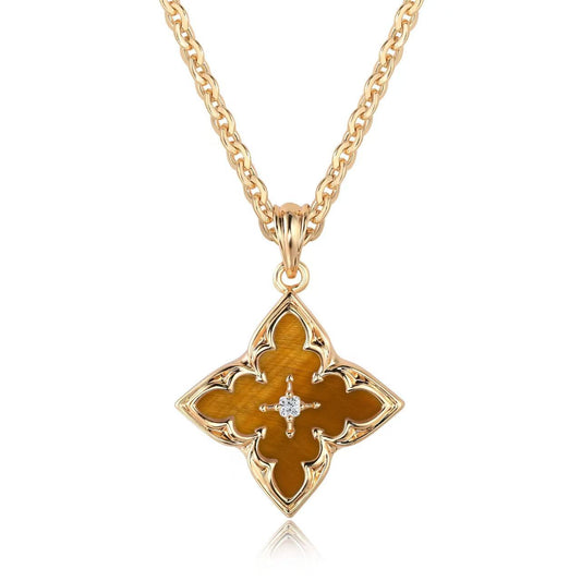 Brun Klöver halsband med hänge | Guld