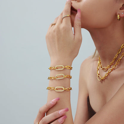 Paved Kraftig Kedja Link Smycken Set | Guld