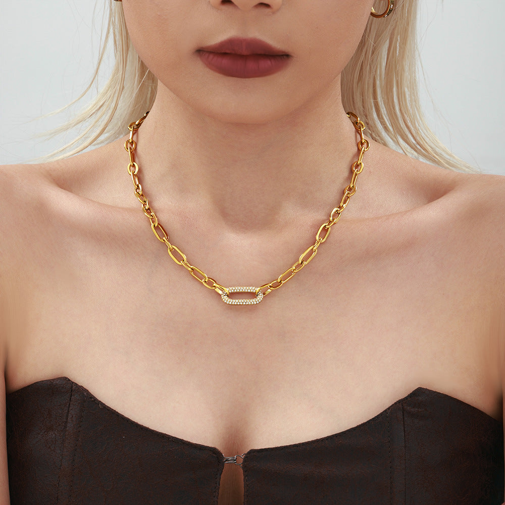 Paved Kraftig Kedja Link Smycken Set | Guld