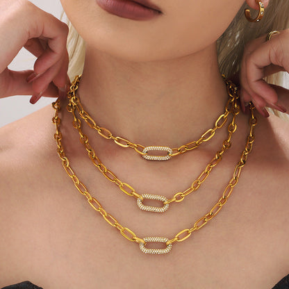 Paved Kraftig Kedja Link Smycken Set | Guld