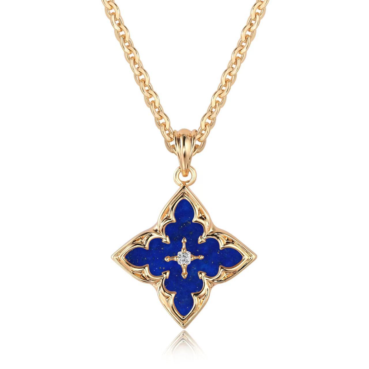 Blå Klöver halsband med hänge | Guld