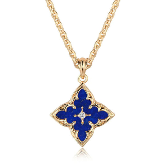 Blå Klöver halsband med hänge | Guld