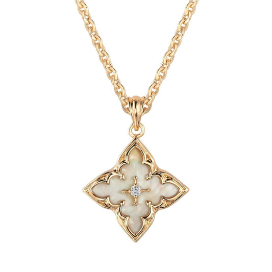 Vit Klöver halsband med hänge | Guld