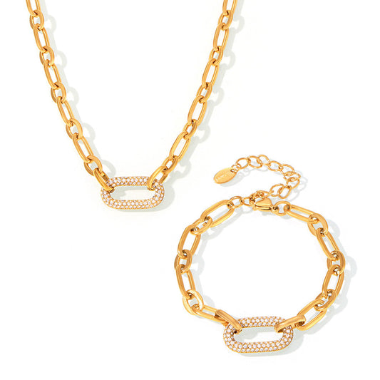 Paved Kraftig Kedja Link Smycken Set | Guld