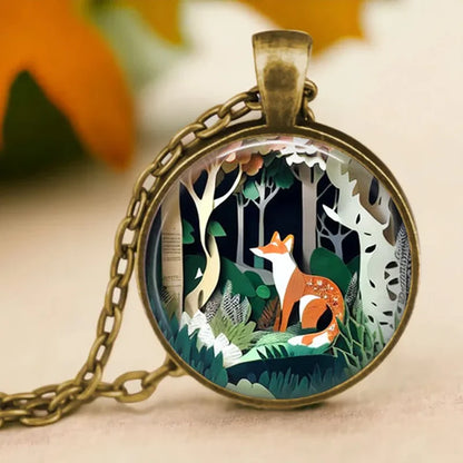 Skog Spirit Animal Glass Hänge Halsband