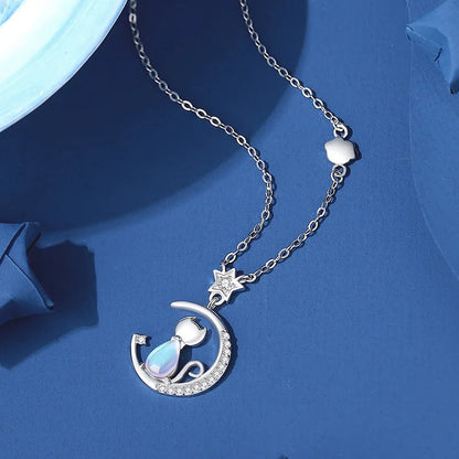 Katt Måne Sterling Silver Halsband