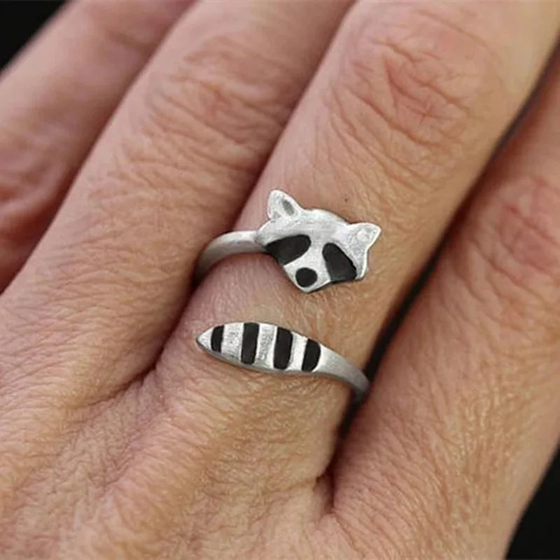 Vintage Raccoon Ring Justerbar Silver