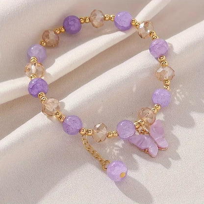 Purple Fjäril Beaded Stretch Armband