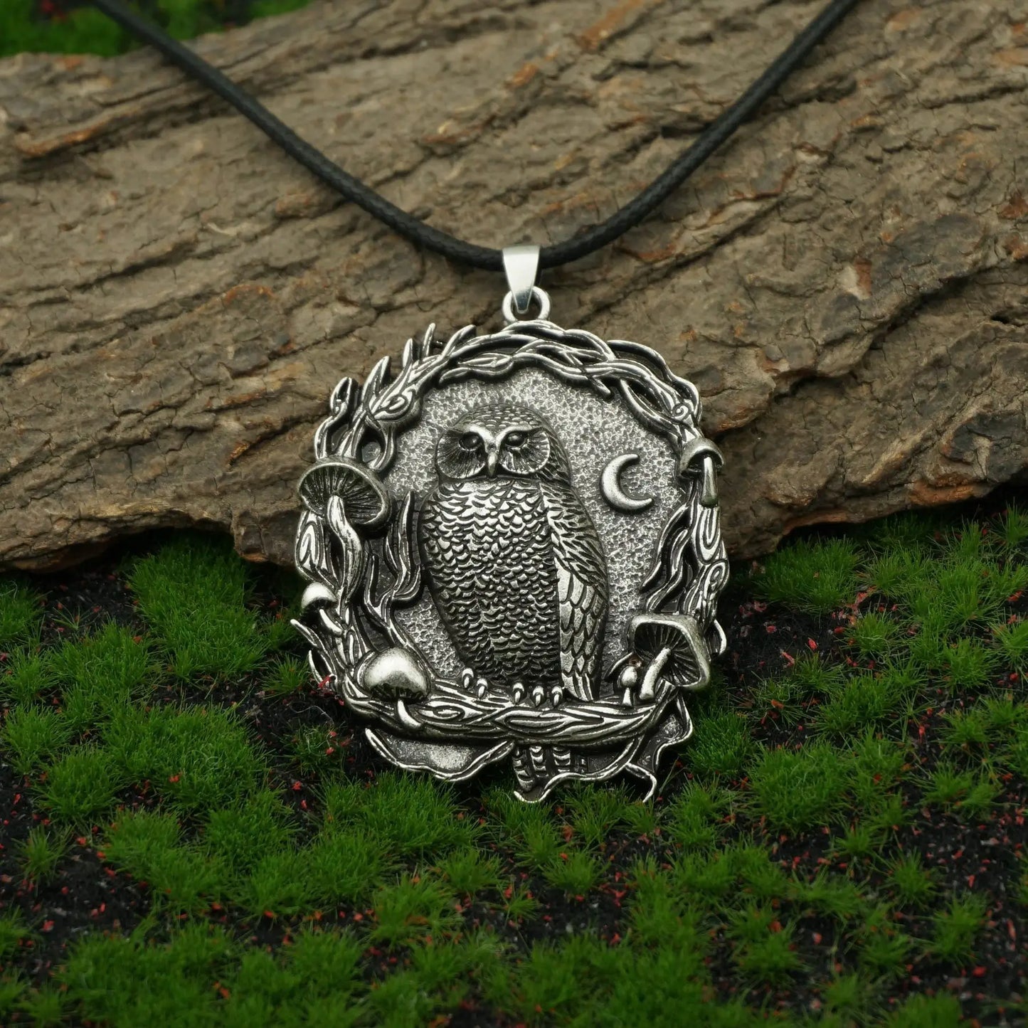 Mystical Uggla Måne Mushroom Hänge Halsband