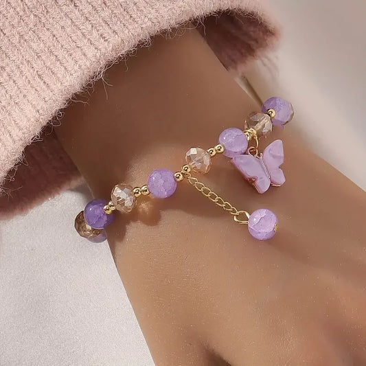 Purple Fjäril Beaded Stretch Armband