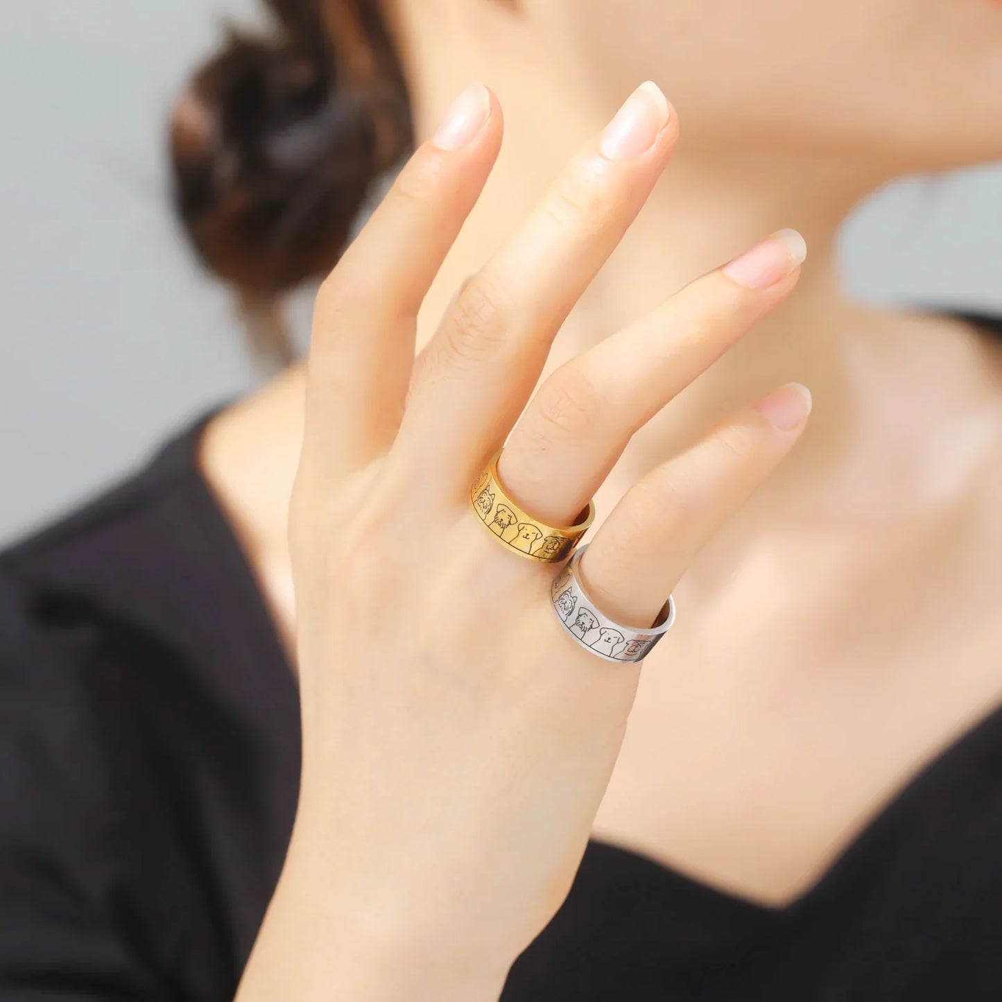 Wide Rostfritt stål Hund Ring Engraved Design For Women