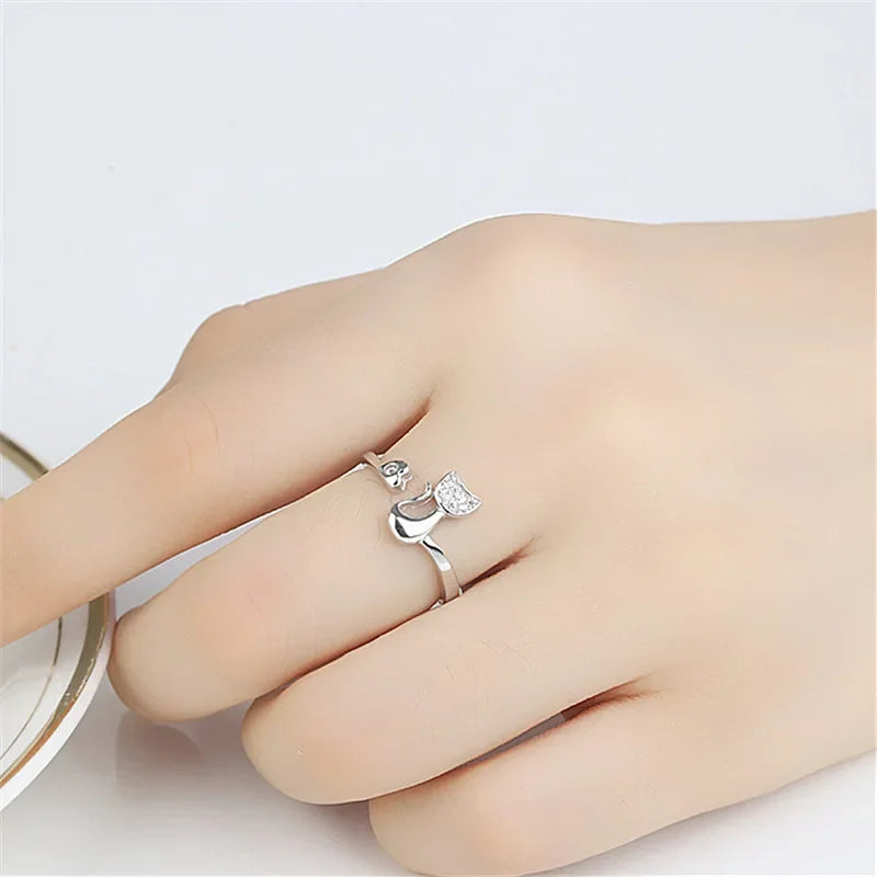 Cute Katt Open Ring Cubic Zirconia
