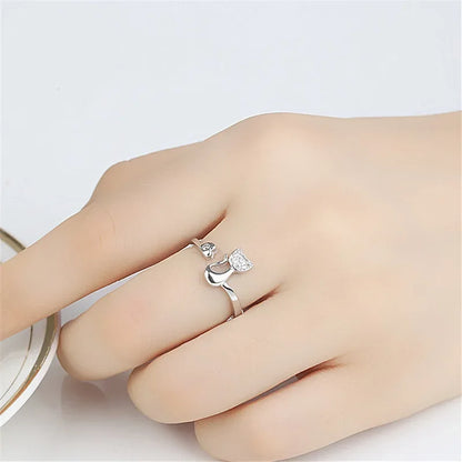 Cute Katt Open Ring Cubic Zirconia