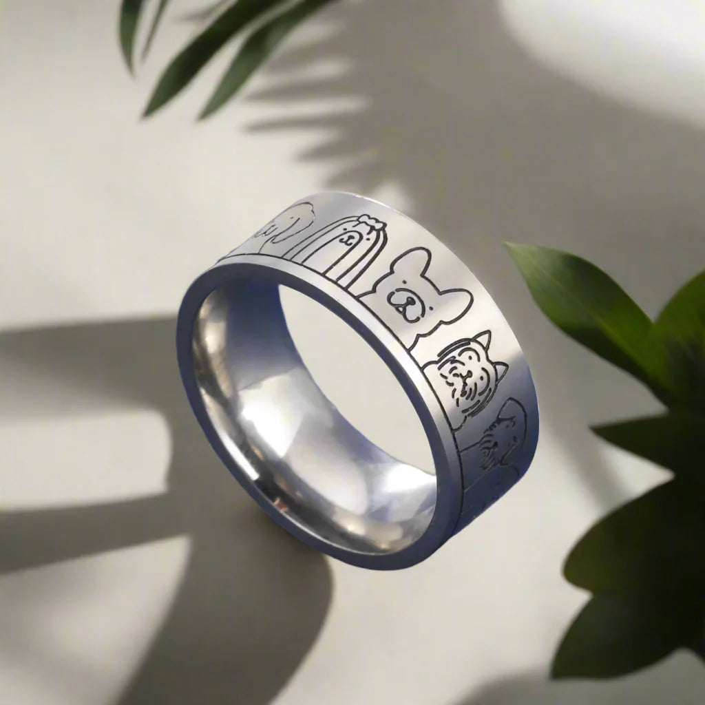 Wide Rostfritt stål Hund Ring Engraved Design For Women