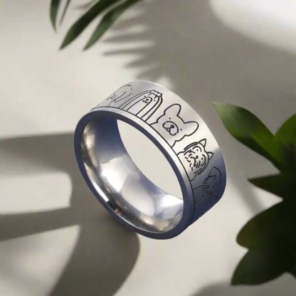 Wide Rostfritt stål Hund Ring Engraved Design For Women
