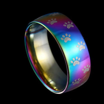 Handgjord Rainbow Rostfritt stål Tass Print Ring