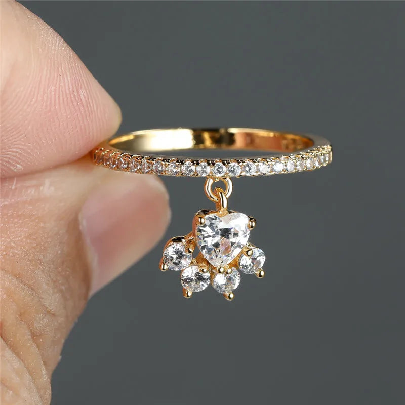 Vintage Katt Tass Hjärta Stone Ring Guld Silver Tone