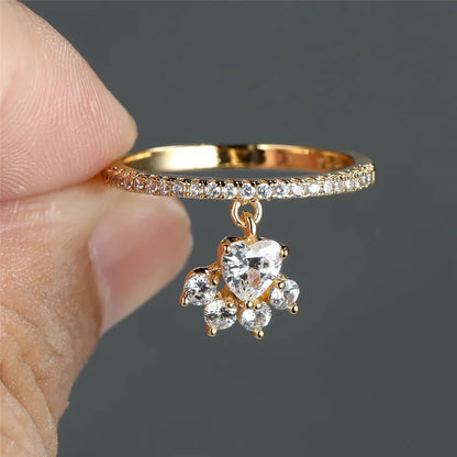 Vintage Katt Tass Hjärta Stone Ring Guld Silver Tone