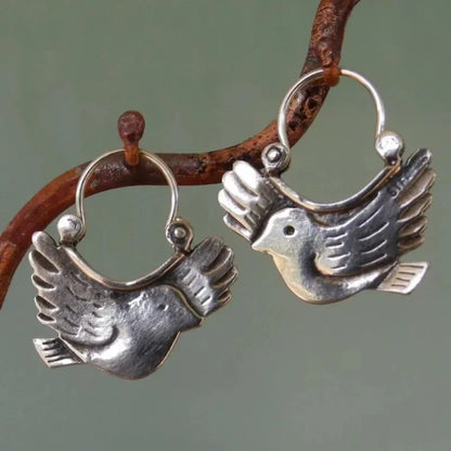 Boho Fågel Inspired Dangle Örhängen Silver Tone