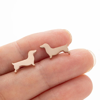 Sterling Silver Dachshund Silhouette Stud Örhängen