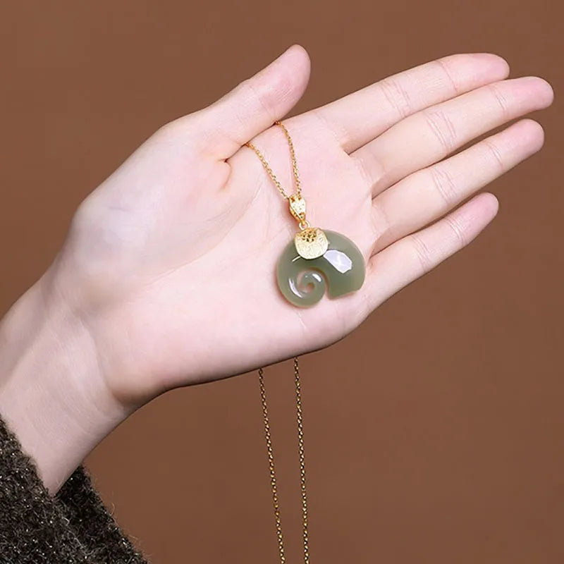 Hetian Jade Elefant Hänge Halsband 18k Guld Plated Chain For Women