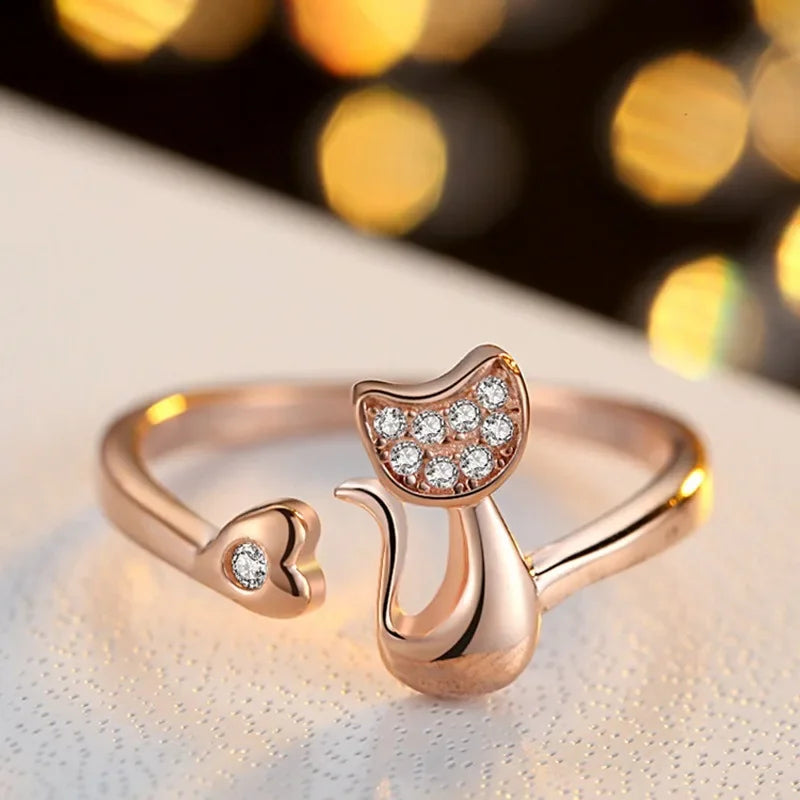 Cute Katt Open Ring Cubic Zirconia