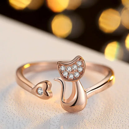 Cute Katt Open Ring Cubic Zirconia