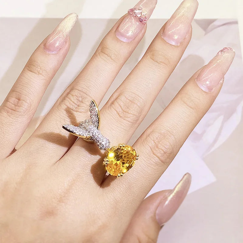 Justerbar Kolibri Gemstone Ring Zircon 14k Guld Plated