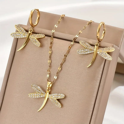 Guld Trollslända Jewelry Halsband With Bonus Örhängen