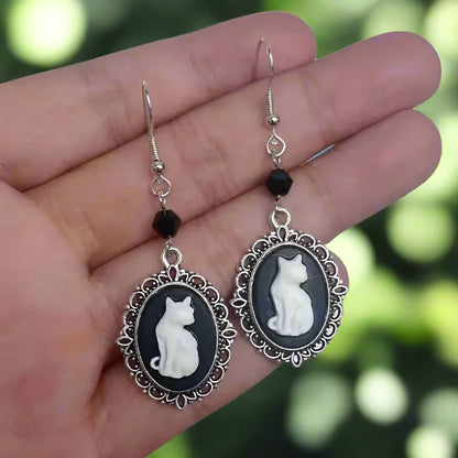 Vintage White Katt Drop Örhängen Silver Frame Jewelry For Women