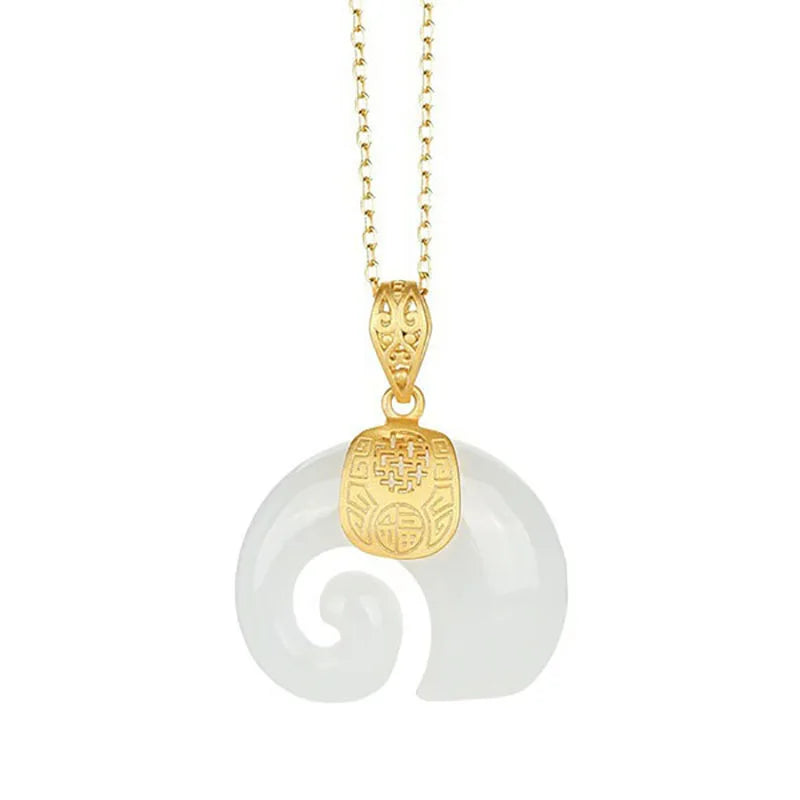 Hetian Jade Elefant Hänge Halsband 18k Guld Plated Chain For Women