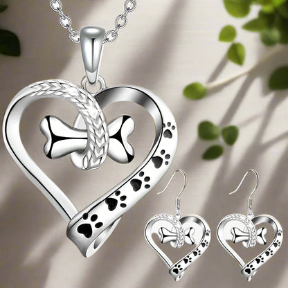 Hund Tass Hjärta Halsband Earring Set