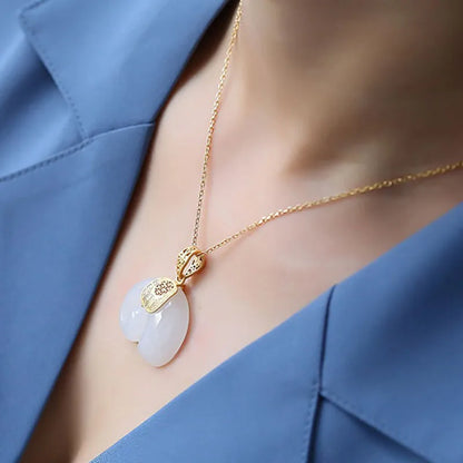 Hetian Jade Elefant Hänge Halsband 18k Guld Plated Chain For Women