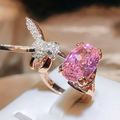 Justerbar Kolibri Gemstone Ring Zircon 14k Guld Plated