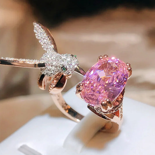 Justerbar Kolibri Gemstone Ring Zircon 14k Guld Plated