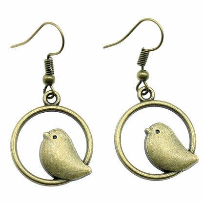 Vintage Fågel Berlock Drop Örhängen Handgjord Boho Jewelry