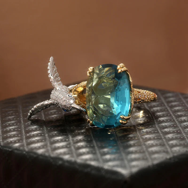 Aquamarine Color Kolibri Ring 14k Guld Plated
