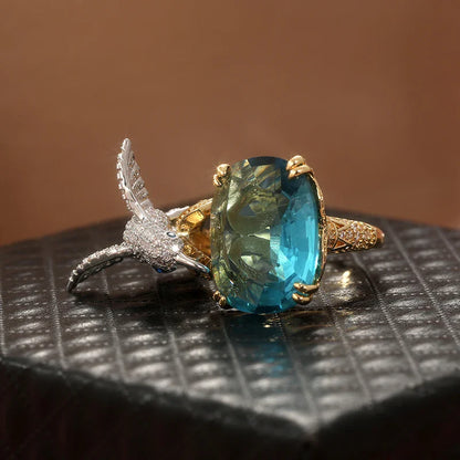 Aquamarine Color Kolibri Ring 14k Guld Plated