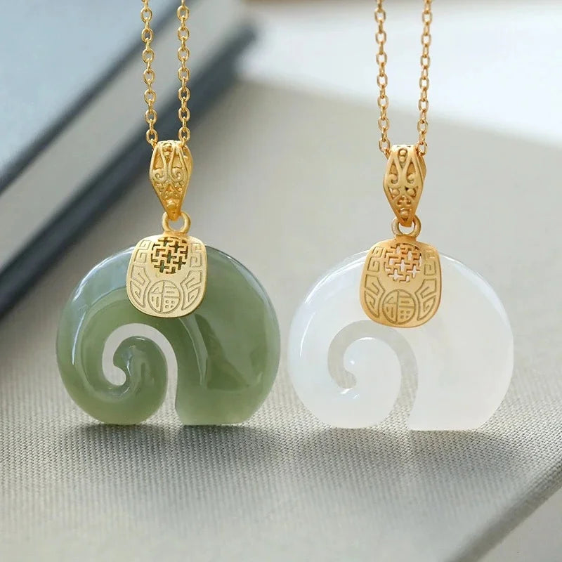 Hetian Jade Elefant Hänge Halsband 18k Guld Plated Chain For Women