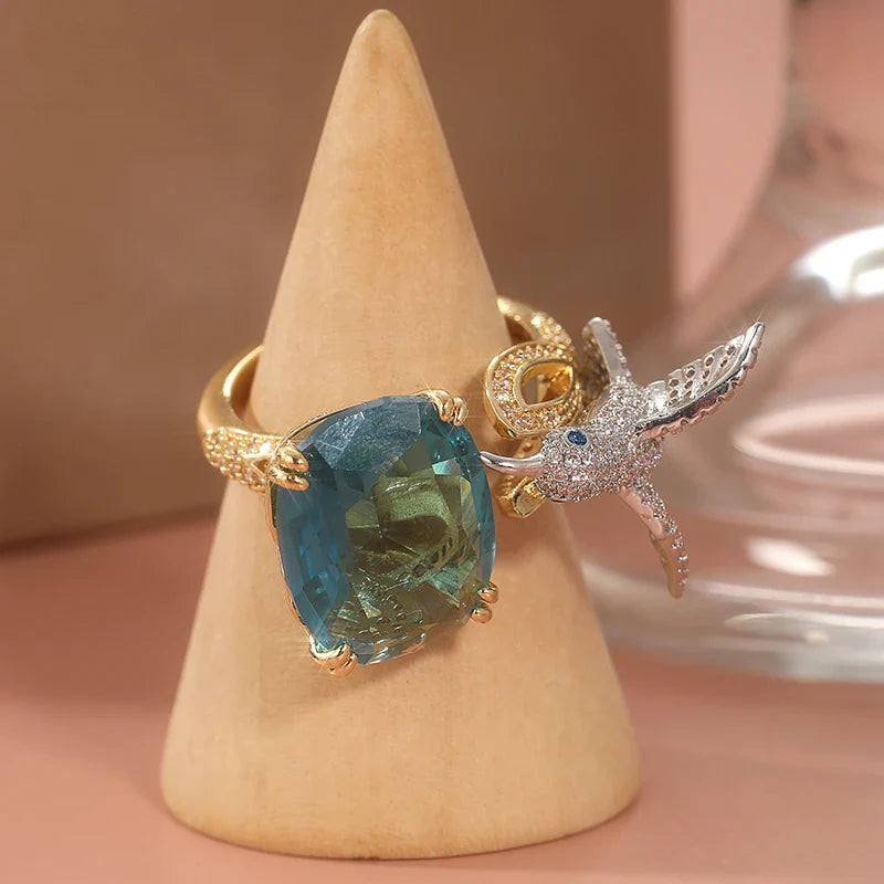 Aquamarine Color Kolibri Ring 14k Guld Plated
