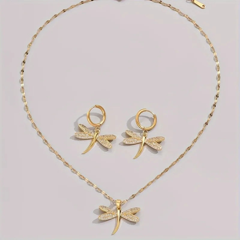 Guld Trollslända Jewelry Halsband With Bonus Örhängen